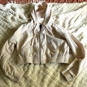 Corduroy zip up cropped hoodie (vanilla).